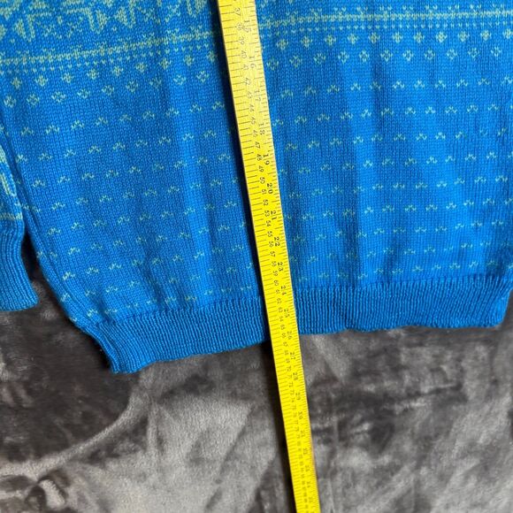 Stowe Woolens Large Pullover Geometric Sweater Crewneck Blue USA Hand Crafted - Picture 4 of 7